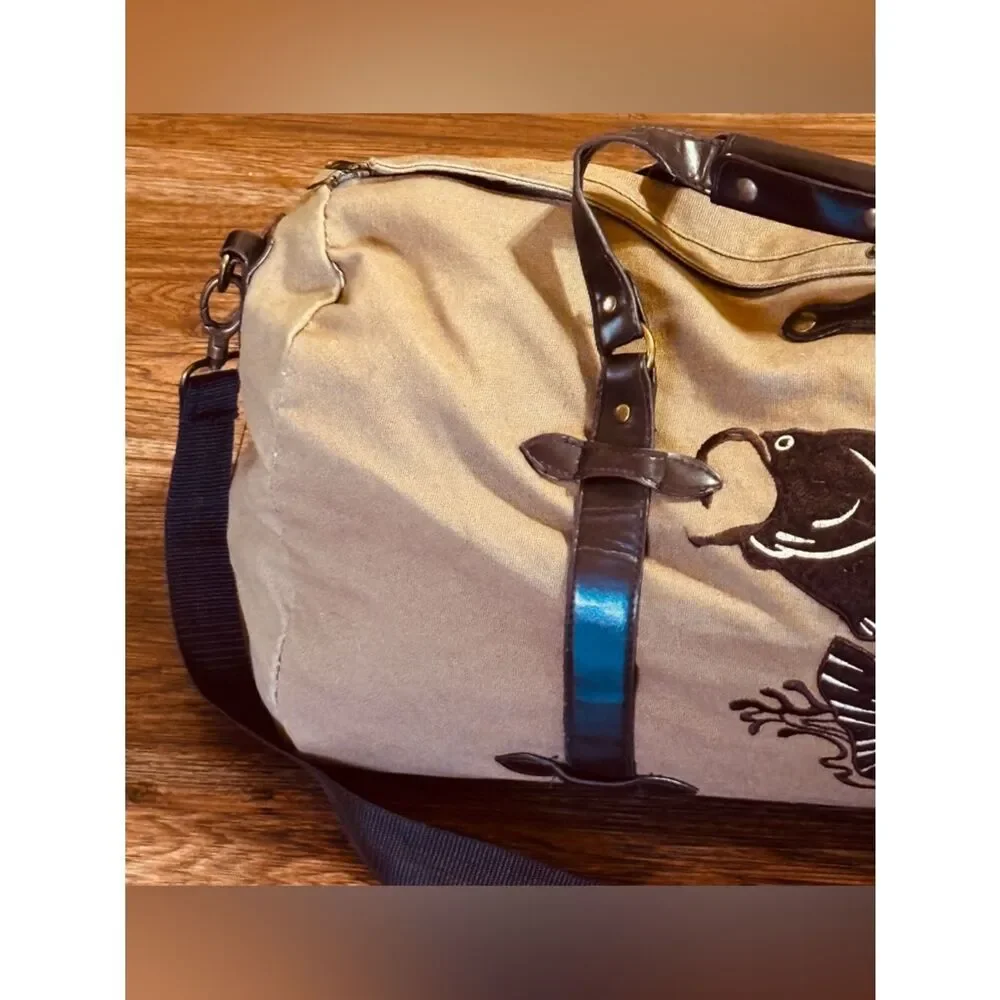 Men's Canvas Duffle Bag w/ Embroidered Bass Hunting Fishing Camping Carry on